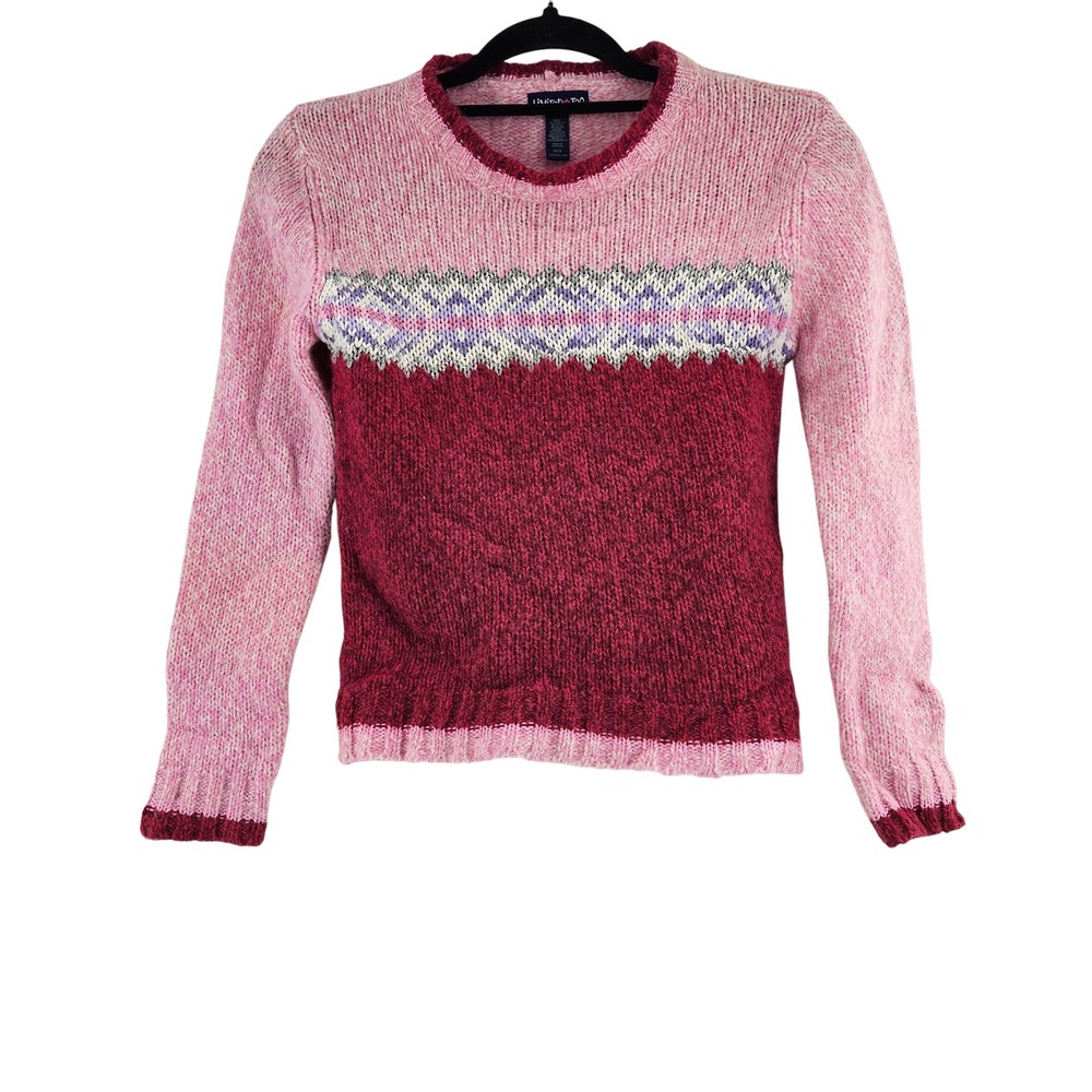 VTG Limited Too Kids Girls Sweater Pink Burgundy Fair Isle Knit Size‎ M 12